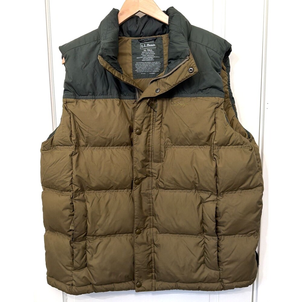 LL Bean Vest Men XL Tall XLT Green Puffer Insulate Down 80% Fill Outdoor Camping